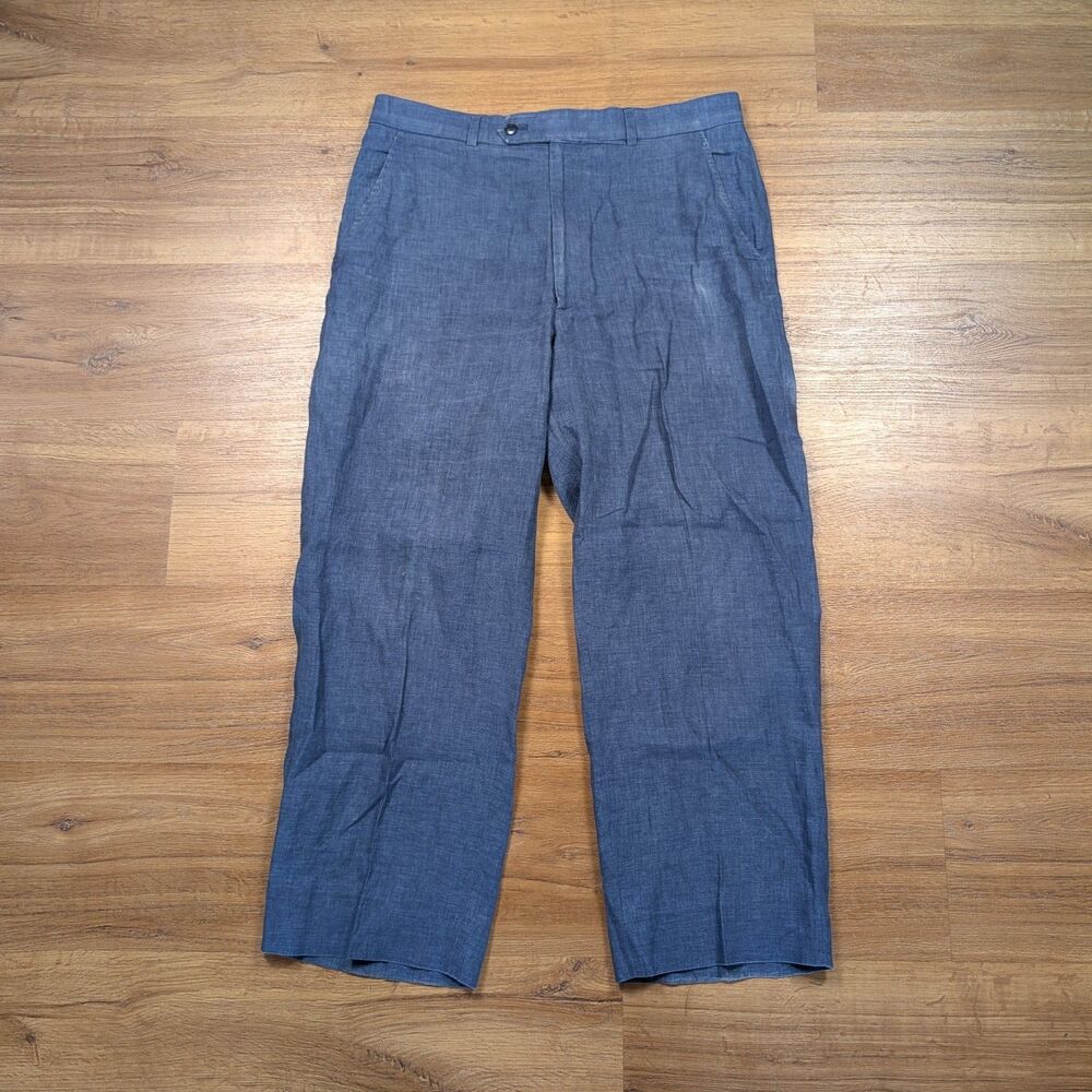 Haspel Pants 100% Linen Pants Mens 34x30(27) Blue Straight Leg Casual Baggy